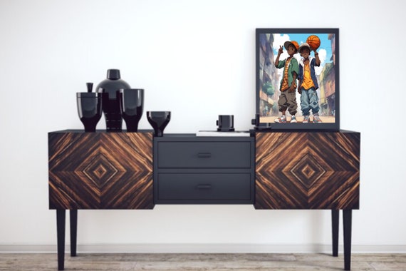 Boys Hanging Out Wall art | Four  Friends Animated digital wallart | Beautiful African Art Board Print | Digital Animated Wall art | Group