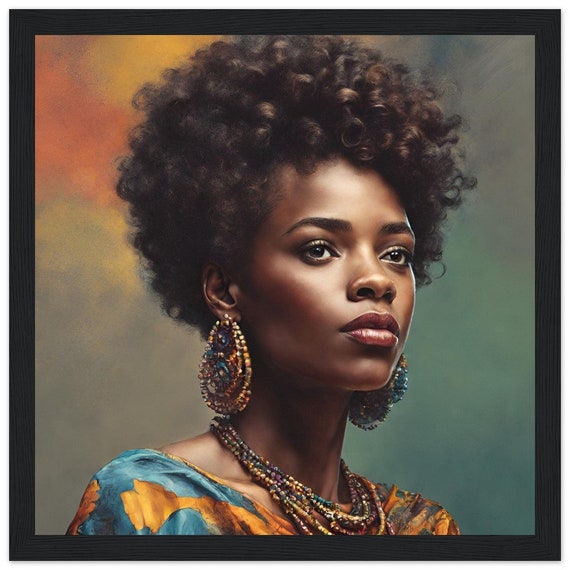 Abstract Framed  Black Woman in Dress Artwork Framed Canvas for Home Decor African American Wall Art | Swirling Elegance | Beautiful Art
