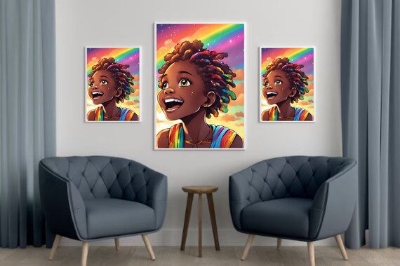 Black Girl Cartoon Wall Art | African Animated Print | Kids Bedroom Decor | Nursery Decoration | African American Art |Beautiful African Art