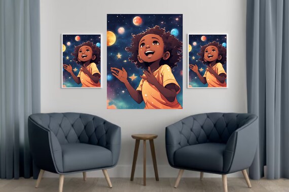 Black anime Wallart | African Animated Print |Kids Bedroom Decoration | Nursery Decoration | African American Art |Beautiful African Art