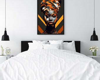 Vintage Female Portrait,  Black art,  home decor, African American art,  Abstract Woman Canvas,  Bold Black Woman, Downloadable Art