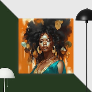 Afro woman, Afro lady, Strong woman, Black woman, Beautiful Black Afro Woman, Black Queen Hair Beautiful African American Female Lady, art