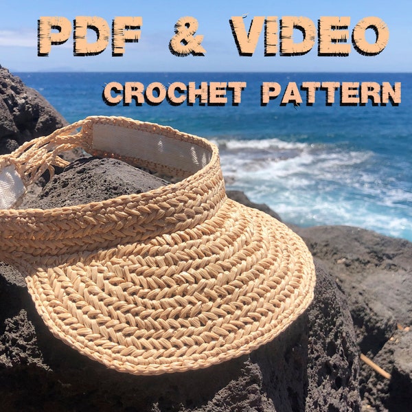 Crochet Pattern. Sun Visor Headband from Raffia Straw for women. Summer Hat.