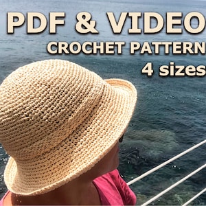 Crochet Pattern, Cloche Hat, Summer Women Raffia ISPIE Bucket Hat, Wide Brim sunhat, Beach Panama, Garden light hat