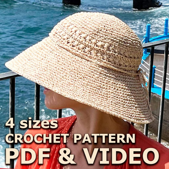 Crochet Pattern: Raffia Floppy Hat With Floral Pattern, Boho