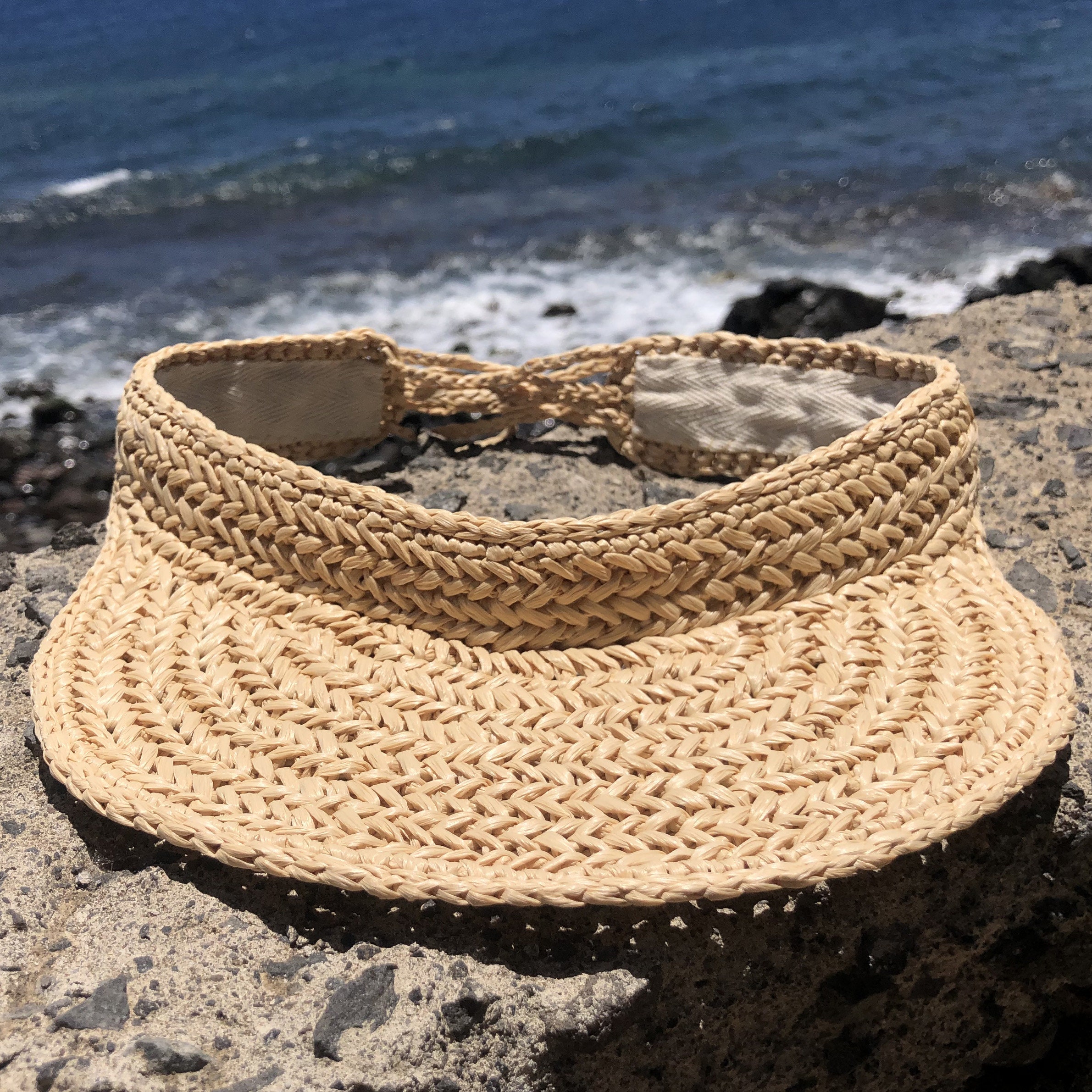 Hand Crochet Straw Sun Hat with Cooling Sweatband & Ponytail Opening Women main image 3