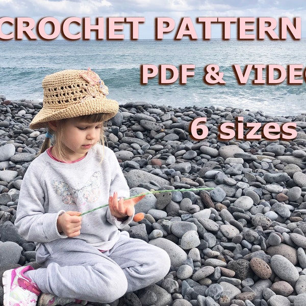 Crochet Bucket Hat Pattern. Panama Hat. Women’s Summer  Hat from Raffia straw. Crochet Baby Girl Sun Hat.