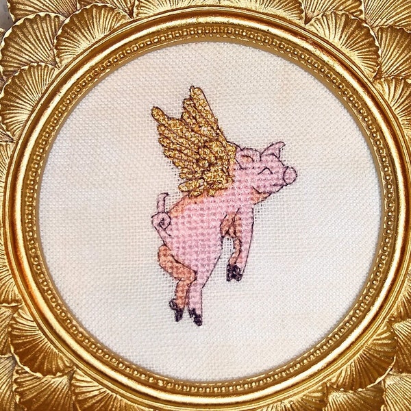 Little Illuminations: The Winged Pig, Cross Stitch, Digital Pattern, PDF