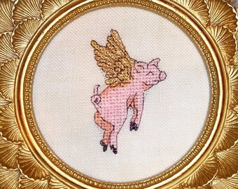 Little Illuminations: The Winged Pig, Cross Stitch, Digital Pattern, PDF