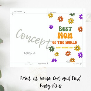 Tarjeta de felicitación floral del Día de la Madre Plantilla imprimible plana y doblada que incluye página para colorear gratis para mamá