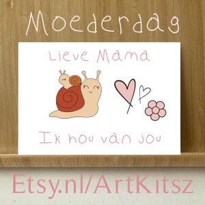Postal del Día de la Madre Caracol con dibujo para colorear gratis para imprimir tú misma querida mamá Postal te amo lindos animales ArtKitsz