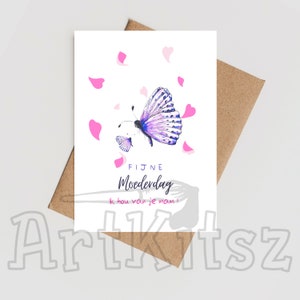Carte postale fête des mères Papillons Je t'aime, modèle PdF pour Carte postale A6 à plat et plié, imprimez-vous chez vous