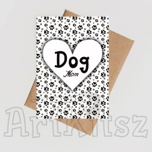 Cartão postal para mãe de cachorro imprima você mesmo diretamente de Patas de cachorro e modelo de coração grande para cartão postal plano e cartão postal dobrado