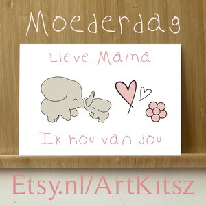 Cartão postal do Dia das Mães de elefantes com página para colorir grátis para imprimir você mesmo, querida mãe, eu te amo cartão postal de animais fofos ArtKitsz
