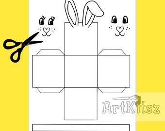DIY Paashaas mandje sjabloon  L & XL | 2 x | Traktatie idee | sjablonen | knipbladen | Bakkersdoosje open | sjabloon print