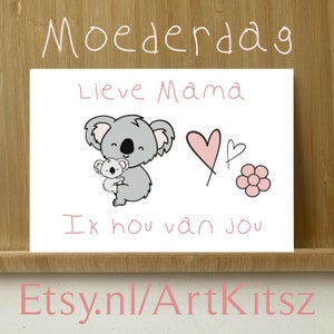 Cartão postal do Dia das Mães Koala com página para colorir grátis para imprimir você mesmo, querida mãe, eu te amo cartão postal animais fofos ArtKitsz