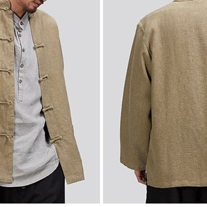 Better Than Linen |Pure Ramie Men's Jacket | Handmade Chinese Vintage Button | Tai Chi Martial Arts | Gift for Him | S–XXL image 2