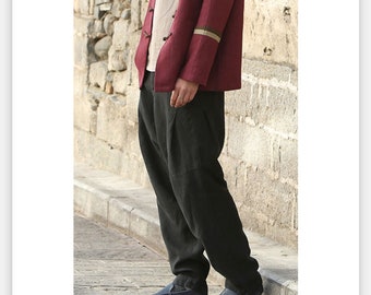 5-colors Pure Linen Handmade Mens Sagging Pants, Linen Wide Leg Men Trousers, Yoga Martial Art Pants, Taiji Pants