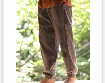 3-colors Handmade Men Elastic WaistLinen Pants with Pocket, Sustainable Linen-like Baggy Trousers, Gift for Men, Martial Arts Pants