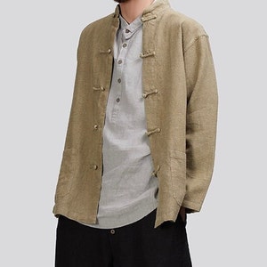 Better Than Linen |Pure Ramie Men's Jacket | Handmade Chinese Vintage Button | Tai Chi Martial Arts | Gift for Him | S–XXL image 1