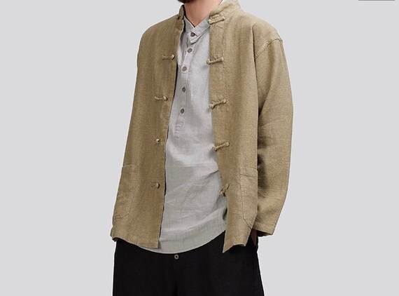 Pure Ramie Men's Jacket | Handmade Chinese Vintage Button | Better Than Linen | Tai Chi Martial Arts | Gift for Him | S–XXL