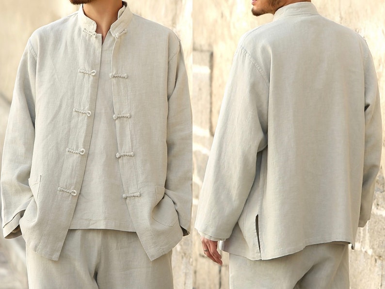 Better Than Linen |Pure Ramie Men's Jacket | Handmade Chinese Vintage Button | Tai Chi Martial Arts | Gift for Him | S–XXL image 3