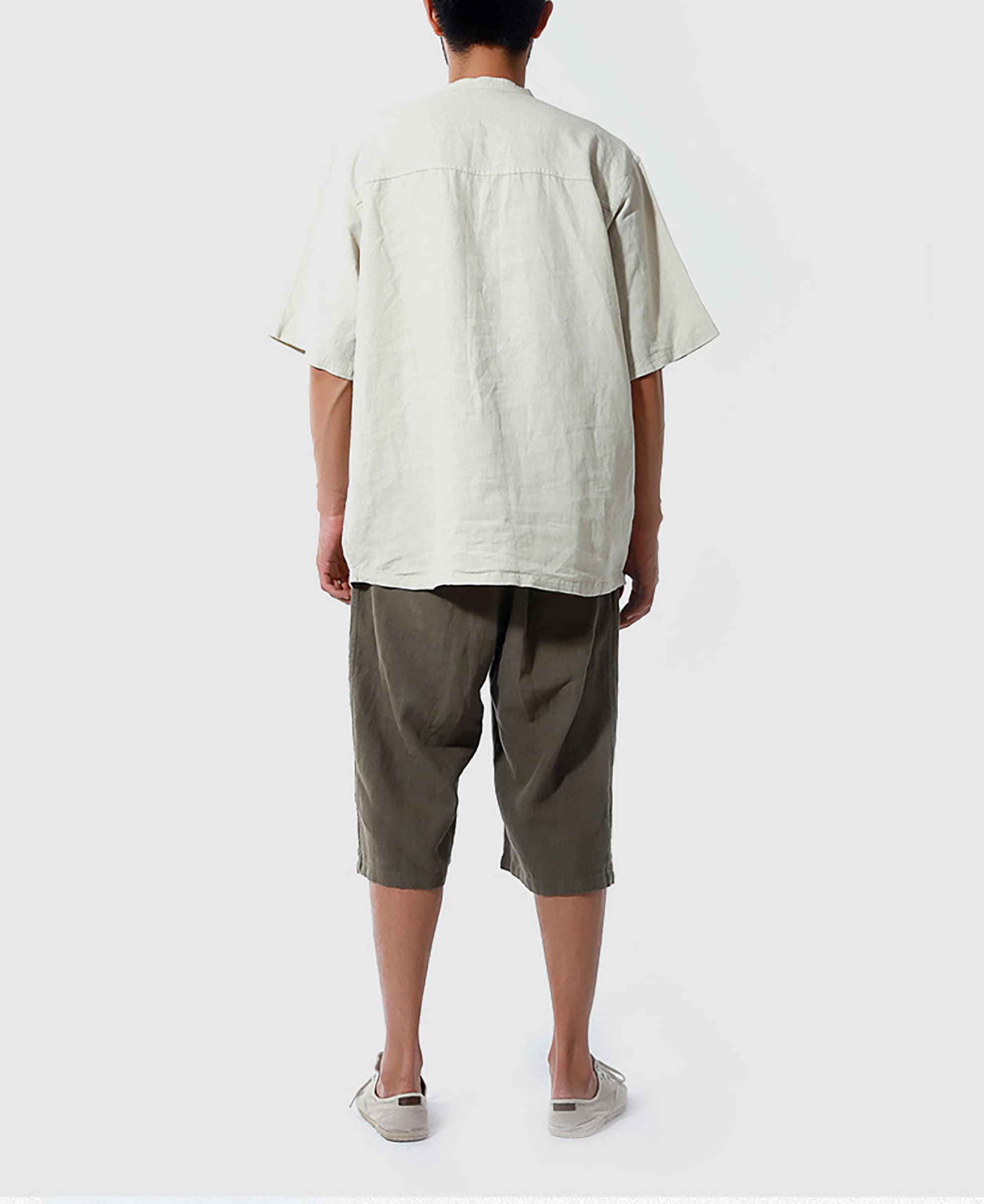 3-colors Luxury Linen Mens Long Baggy Shorts,wide Leg Short Pants