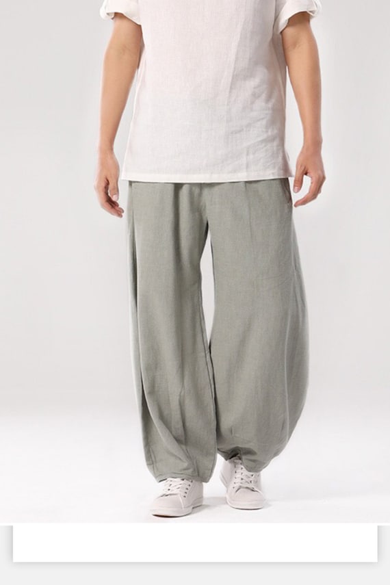 4-colors Handmade Linen Wide Leg Mens Pants,spring Summer