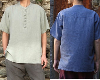 100%Handmade Ramie Mens Shirt, Linen-like Shirt, Long Sleeve Shirt, Martial Art Shirt, Vintage Button Shirt, Collar Shirt