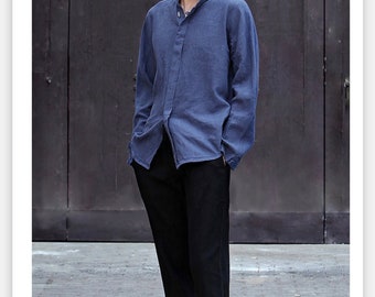 Linen Shirt, Handmade Shirt, Casual Shirt, Long Sleeve Shirt, Martial Art Shirt, Collar Shirt, Mens Top