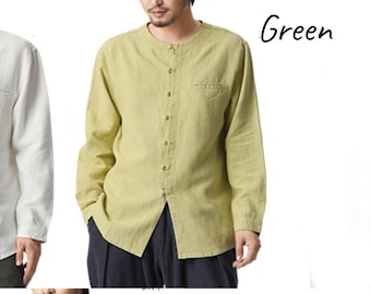 Green 100% Linen men button shirt, handmade shirt, Linen-like Shirt, Linen Shirt, Chinese handmade button, Martial Arts Shirt, Qigong