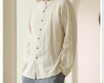 3-colors Handmade Linen Men Shirt with Stylish collar, 100% Linen  material, Button shirt, long sleeve shirt, Formal shirt