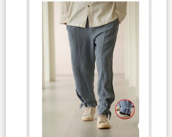3-colors 100% Handmade Linen Pants, Sustainable Eco-friendly Material Trousers, Loose Fit Pants, Lounge Trousers, Martial Art Taiji Pants