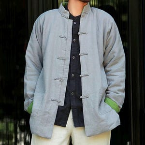 3_colors Men's Warm Jacket, Winter Padded Thick Jacket, Linen Ramie Jacket, Quilted Coat