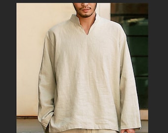 5-color Handmade Mens Shirt, 100% Linen Shirt, Linen-like Shirt, Long Sleeve Shirt, Martial Art Shirt, Summer Shirt, V Collar Shirt,
