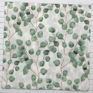 Paper Napkins for decoupage, cardmaking, leaves, eucalyptus