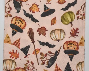Servilletas de papel para cóctel para decoupage, tarjetas, técnicas mixtas, Halloween, calabazas, murciélagos, cuervos