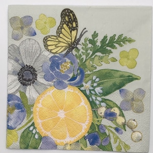 Papier-Cocktail-Serviette für Serviettentechnik, Kartenherstellung, Mischtechnik, Zitrone, Blume, Schmetterling