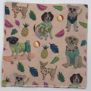 Tovagliolo di carta per cocktail per la creazione di biglietti, decoupage o tecniche miste Cani tropicali