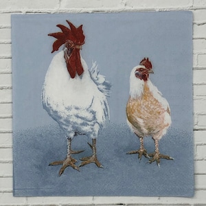 Servilleta de cóctel de papel para decoupage, fabricación de tarjetas, técnica mixta, gallo, gallina, pollo