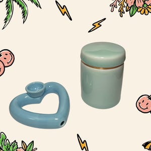 Ceramic Heart Shaped and Stash Jar Set
