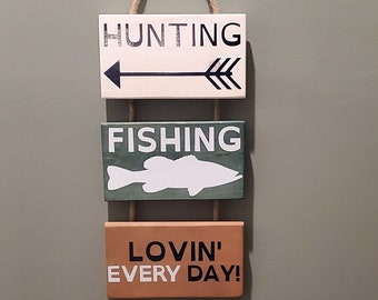 Hunting and Fishing Wood Sign, Wall Decor for Cabin, Lakehouse, Home, or Office.