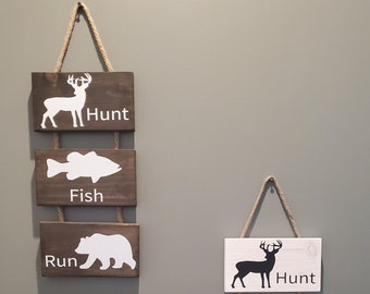 Hunting and Fishing Wood Sign, Wall Decor for Cabin, Lakehouse, Home, or Office.