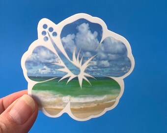 Hibiscus Sticker Hawaiian Tropical Flower Sticker Waterproof Vinyl Decal Water Bottle Sticker Laptop Sticker