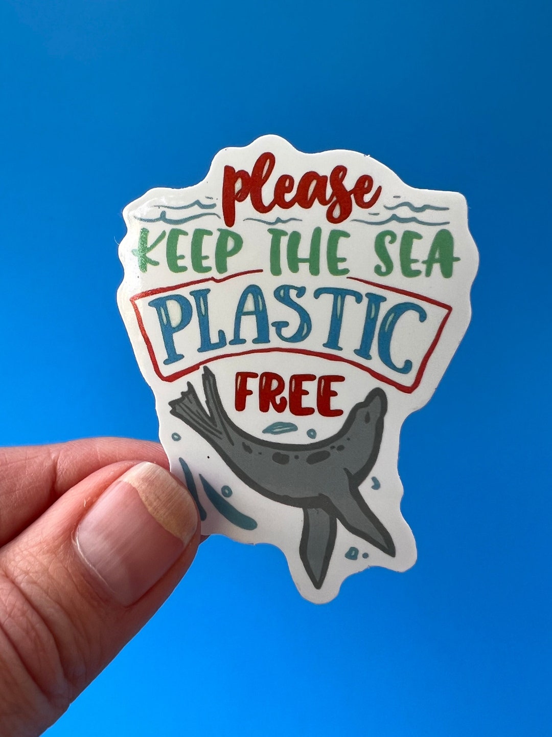 Please Keep the Sea Plastic Free Sticker Waterproof Decal Water Bottle