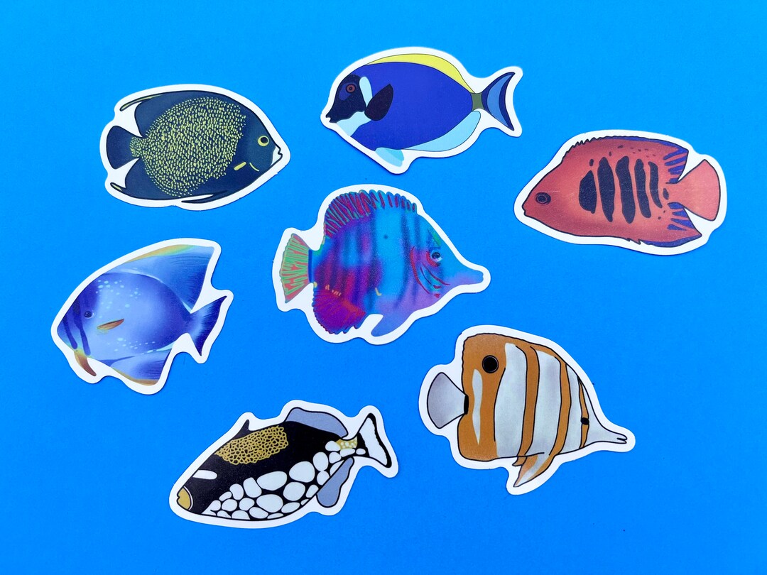 Colorful Tropical Fish Stickers Set of 7 Saltwater Fish Decals Water
