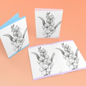 Una selección de 4 dibujos originales de flores en tinta negra, imágenes PNG de 300 dpi, favoritos del jardín, dibujos lineales minimalistas, pluma de caligrafía