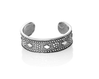 Diamond Pattern Sterling Silver Adjustable Toe Ring