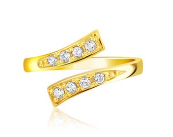 14K Yellow Gold Toe Ring with Eight CZ Stones, 14 Karat Gold CZ Toe Ring