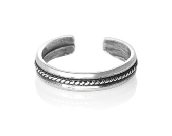 Anneau d'orteil réglable en argent sterling avec rainure en corde